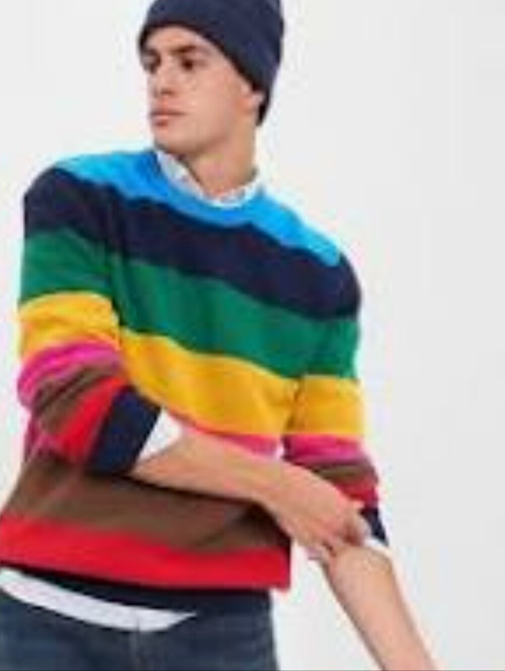 GAP Happy Men’s Striped Sweater XL Blue Green Yellow Red Casual Fun